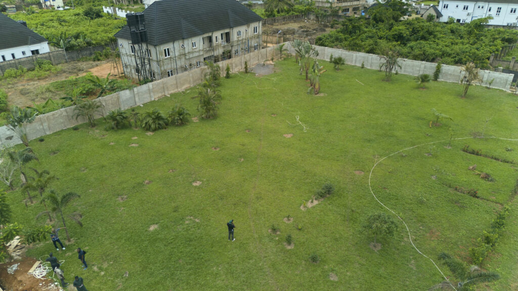 Aerial view of the Black Muse Sculpture Park grounds in Benin City